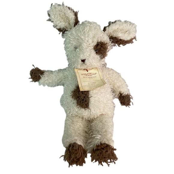 Bunnies by the Bay Red Thread Scraggles Puppy Dog Plush Cream Brown Eye Spot - Picture 1 of 12